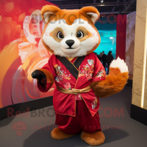 Gold Red Panda mascot costume character dressed with a Romper and Shawls