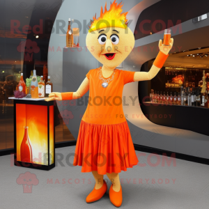 Orange Fire Eater mascot costume character dressed with a Cocktail Dress and Handbags