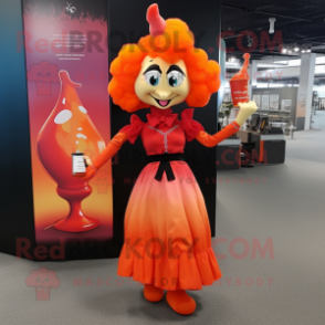 Orange Fire Eater mascot costume character dressed with a Cocktail Dress and Handbags