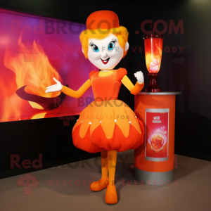 Orange Fire Eater mascot costume character dressed with a Cocktail Dress and Handbags