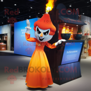 Orange Fire Eater mascot costume character dressed with a Cocktail Dress and Handbags