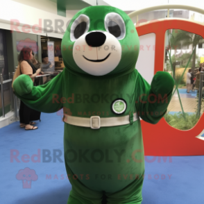 Forest Green Seal mascot costume character dressed with a Tank Top and Belts