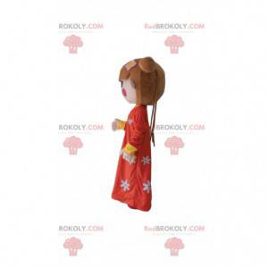Mascote de menina asiática, fantasia tradicional de menina -