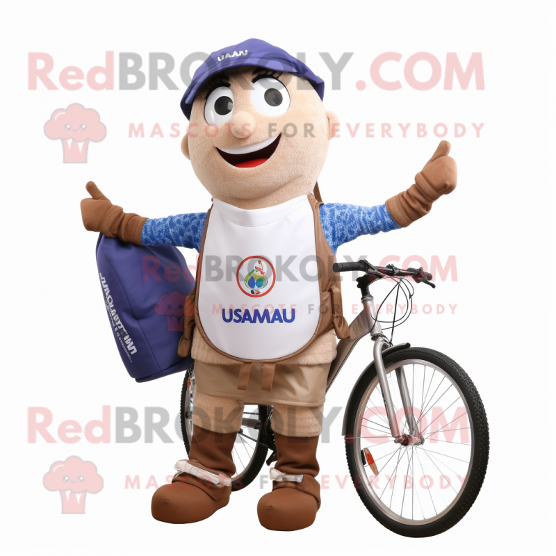 nan Unicyclist mascot costume character dressed with a Wrap Skirt and Messenger bags nan Unicyclist mascot costume character dressed with a Wrap Skirt and Messenger bags