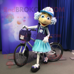 nan Unicyclist mascot costume character dressed with a Wrap Skirt and Messenger bags