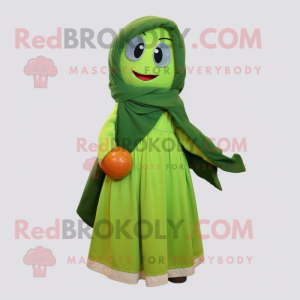 nan Zucchini mascot costume character dressed with a A-Line Dress and Scarf clips