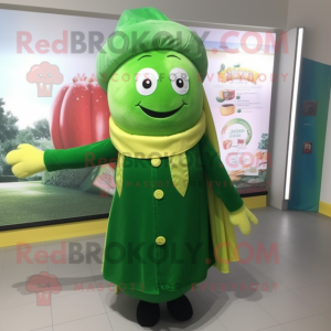nan Zucchini mascot costume character dressed with a A-Line Dress and Scarf clips