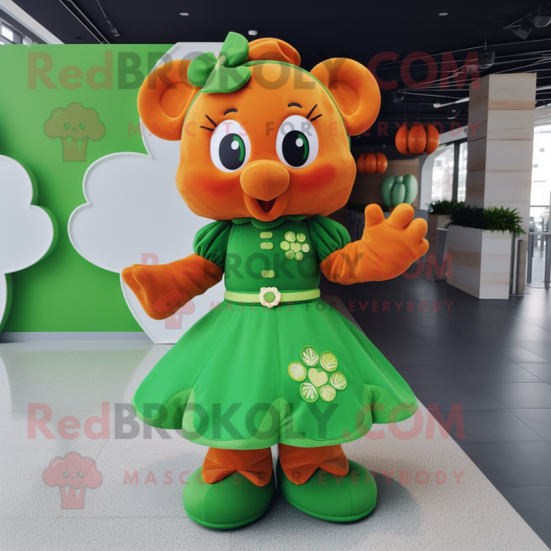 Rust Four Leaf Clover mascot costume character dressed with a Pleated Skirt and Anklets Rust Four Leaf Clover mascot costume character dressed with a Pleated Skirt and Anklets