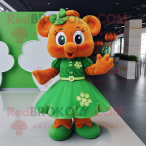 Rust Four Leaf Clover mascot costume character dressed with a Pleated Skirt and Anklets