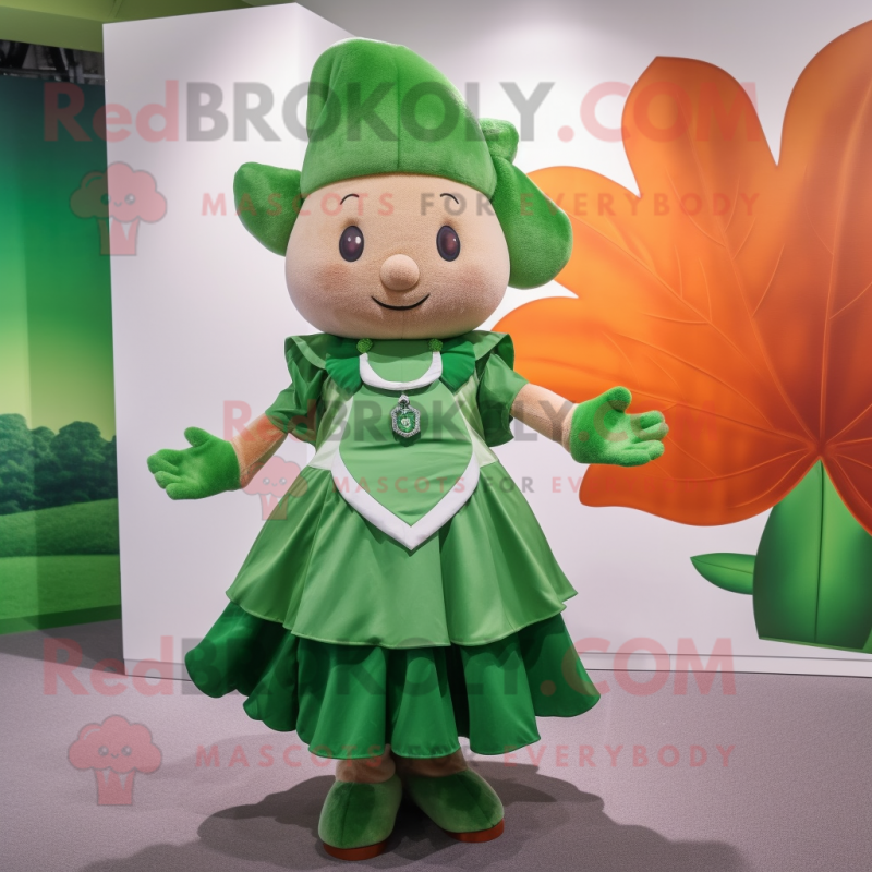 Rust Four Leaf Clover mascot costume character dressed with a Pleated Skirt and Anklets Rust Four Leaf Clover mascot costume character dressed with a Pleated Skirt and Anklets