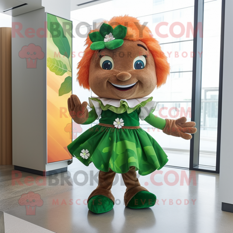 Rust Four Leaf Clover mascot costume character dressed with a Pleated Skirt and Anklets Rust Four Leaf Clover mascot costume character dressed with a Pleated Skirt and Anklets