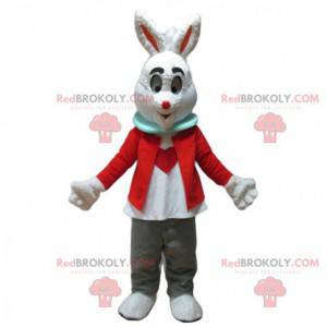 Mascote coelho branco com um coração na barriga - Redbrokoly.com