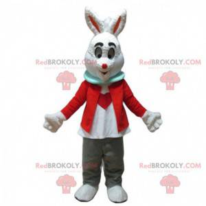 Mascotte coniglio bianco con un cuore sullo stomaco -