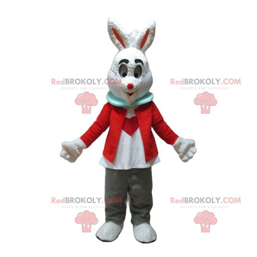 Vit kaninmaskot med ett hjärta på magen - Redbrokoly.com