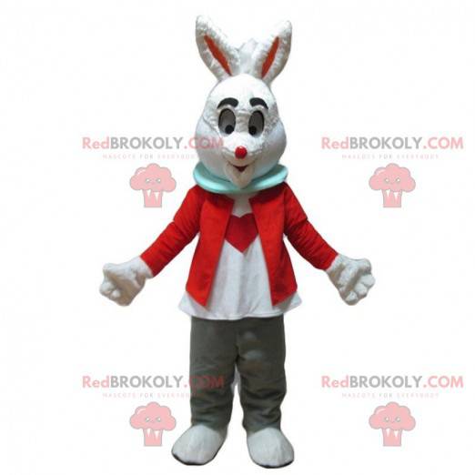 Vit kaninmaskot med ett hjärta på magen - Redbrokoly.com