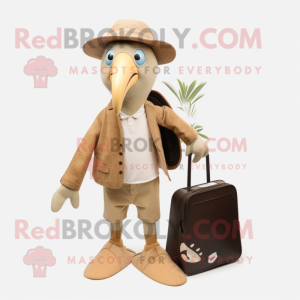 Beige Kiwi mascot costume character dressed with a Dress Pants and Wallets