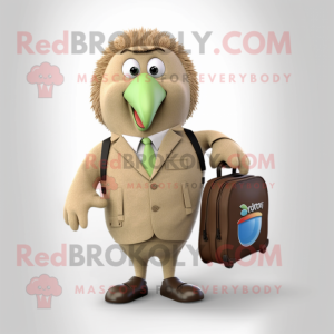 Beige Kiwi mascot costume character dressed with a Dress Pants and Wallets