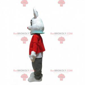 White rabbit mascot with a heart on its stomach - Redbrokoly.com