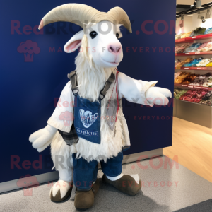 nan Goat mascot costume character dressed with a Bootcut Jeans and Hat pins