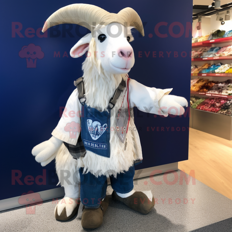 nan Goat mascot costume character dressed with a Bootcut Jeans and Hat pins nan Goat mascot costume character dressed with a Bootcut Jeans and Hat pins