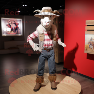 nan Goat mascot costume character dressed with a Bootcut Jeans and Hat pins