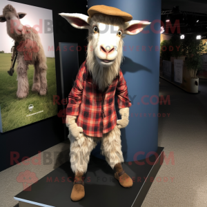 nan Goat mascot costume character dressed with a Bootcut Jeans and Hat pins