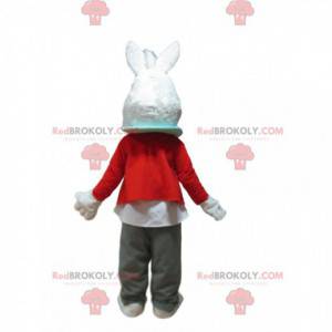 Mascote coelho branco com um coração na barriga - Redbrokoly.com