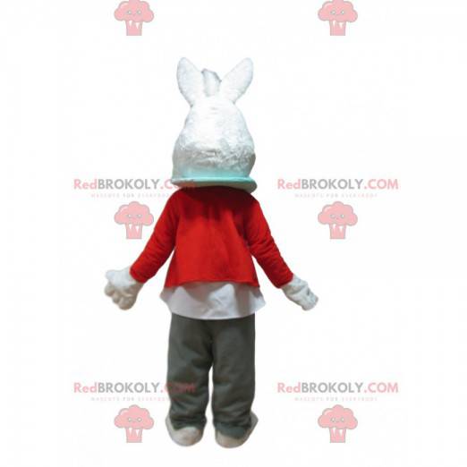 Hvid kanin maskot med et hjerte på maven - Redbrokoly.com