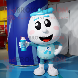 Turquoise Bottle Of Milk mascot costume character dressed with a Flare Jeans and Keychains