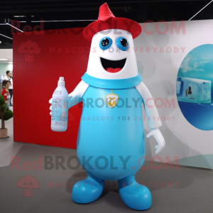 Turquoise Bottle Of Milk mascot costume character dressed with a Flare Jeans and Keychains