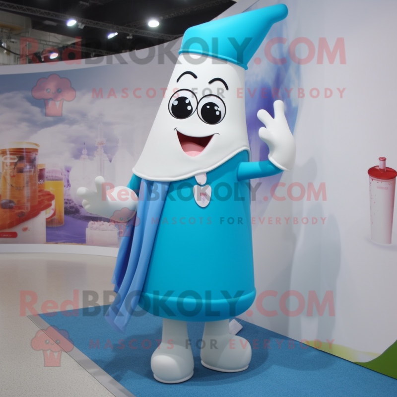 Turquoise Bottle Of Milk mascot costume character dressed with a Flare Jeans and Keychains