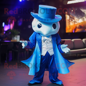 Blue Manta Ray mascot costume character dressed with a Waistcoat and Hats
