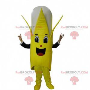 Mascot plátano gigante amarillo y blanco, traje de fruta -