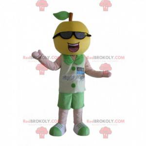 Mascota de limón con gafas de sol, disfraz de fruta -