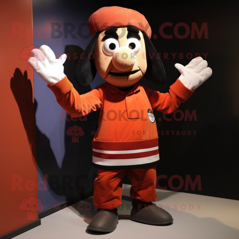 Rust Mime mascot costume character dressed with a Long Sleeve Tee and Beanies Rust Mime mascot costume character dressed with a Long Sleeve Tee and Beanies