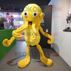 Yellow Octopus mascot costume character dressed with a Shorts and Gloves