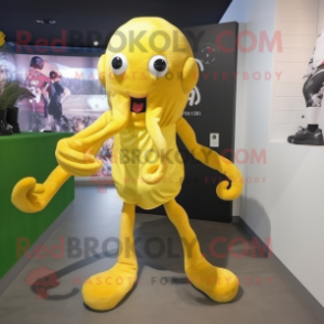 Yellow Octopus mascot costume character dressed with a Shorts and Gloves