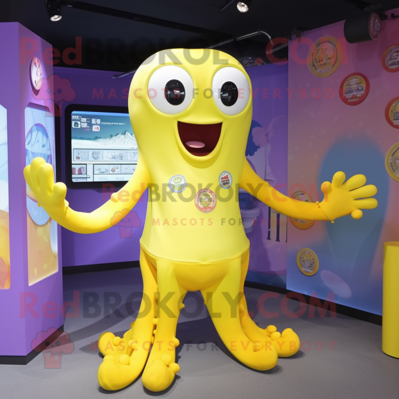 Yellow Octopus mascot costume character dressed with a Shorts and Gloves