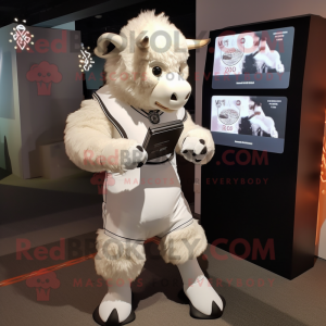 White Bison mascot costume character dressed with a Playsuit and Wallets