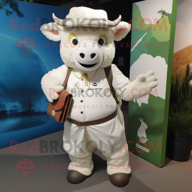 White Bison mascot costume character dressed with a Playsuit and Wallets