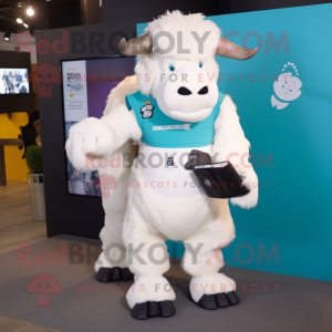 White Bison mascot costume character dressed with a Playsuit and Wallets