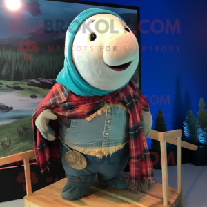 nan Narwhal mascot costume character dressed with a Flannel Shirt and Shawl pins