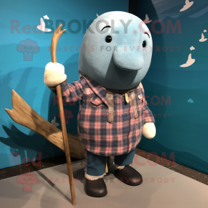 nan Narwhal mascot costume character dressed with a Flannel Shirt and Shawl pins