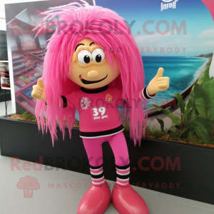 Pink But mascot costume character dressed with a Rash Guard and Hair clips