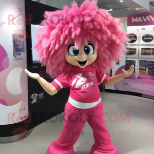 Pink But mascot costume character dressed with a Rash Guard and Hair clips