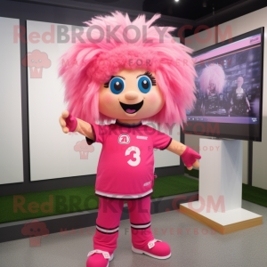 Pink But mascot costume character dressed with a Rash Guard and Hair clips