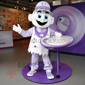 Lavender Plate Spinner mascot costume character dressed with a Trousers and Hairpins