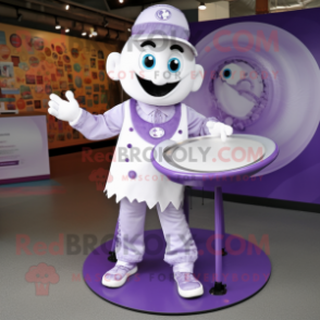 Lavender Plate Spinner mascot costume character dressed with a Trousers and Hairpins