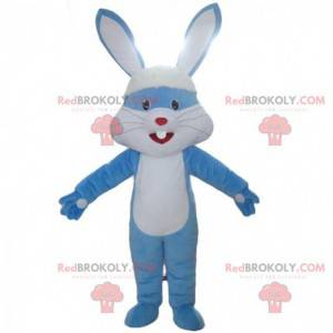 Mascote coelho azul e branco, fantasia de coelho -