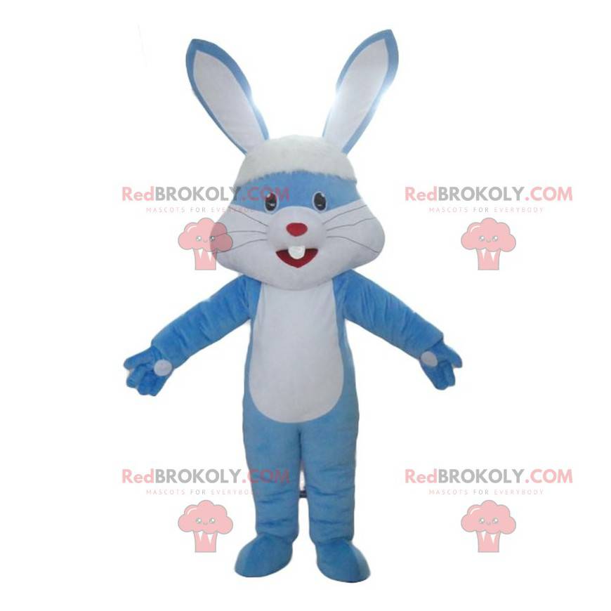 Mascotte coniglio blu e bianco, costume da coniglio -